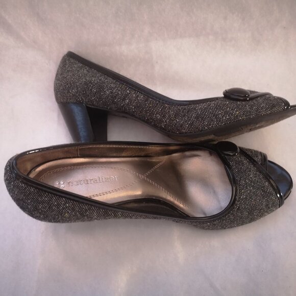 Naturalizer Ladies Size 8.5M Black & Grey Tweed Peep Toe Pumps - Picture 2 of 11